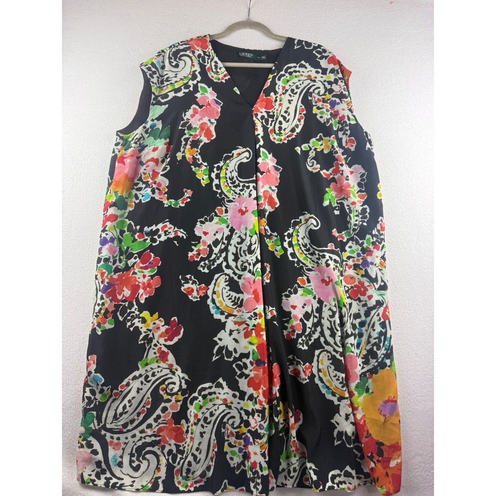 Lauren Ralph Lauren‎ Womens 18W Paisley Floral V-Neck Sleeveless Shift Dress
